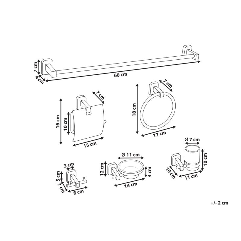 Badeværelsessæt 6 Dele Aluminium Sort 60 cm