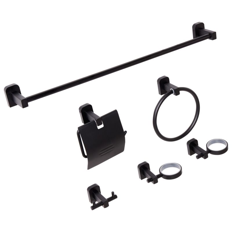 Badeværelsessæt 6 Dele Aluminium Sort 60 cm