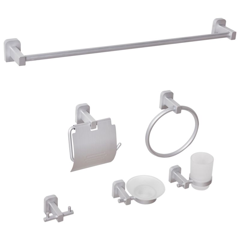 Badeværelsessæt 6 Dele Aluminium Sølv 60 cm