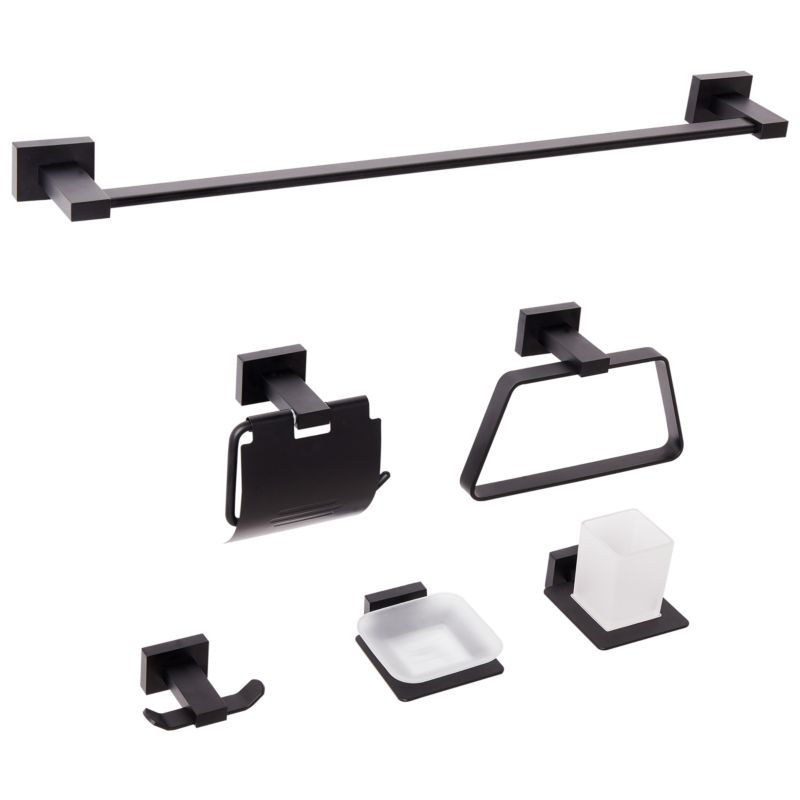 Badeværelsessæt 6 Dele Sort Aluminium 62 cm