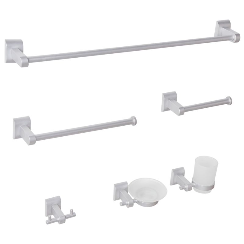 Badeværelsessæt 6 Dele Aluminium Sølv 61 cm