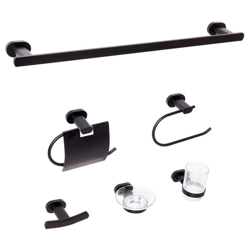 Badeværelsessæt 6 Dele Sort Aluminium 60 cm
