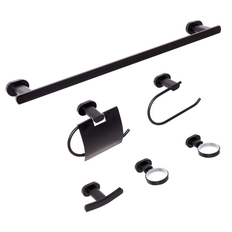 Badeværelsessæt 6 Dele Sort Aluminium 60 cm