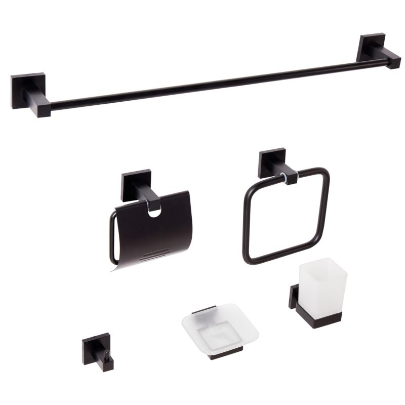 Badeværelsessæt 6 Dele Sort Aluminium 61 cm
