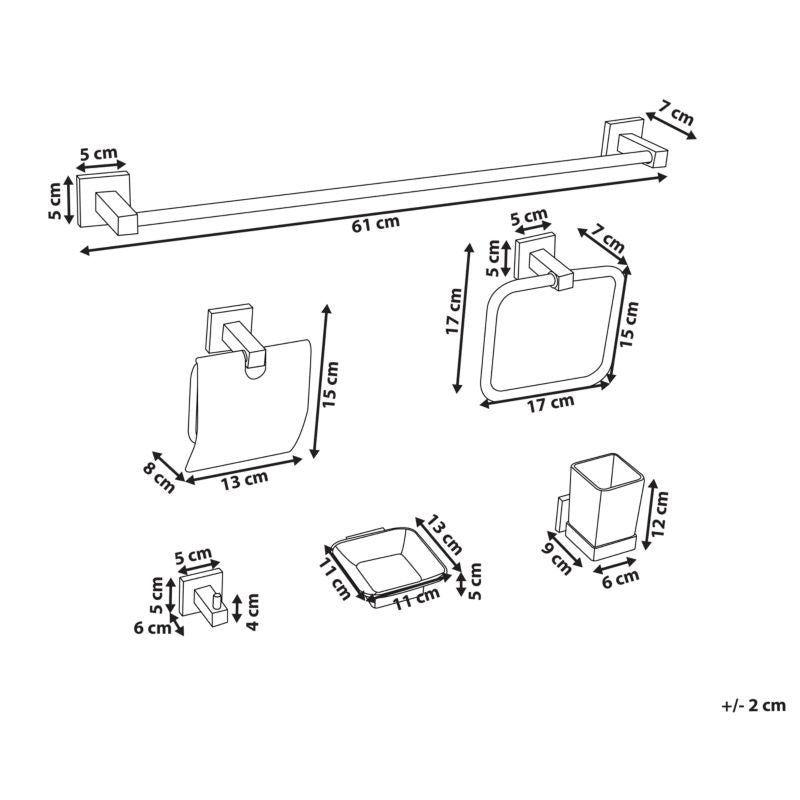 Badeværelsessæt 6 Dele Sort Aluminium 61 cm