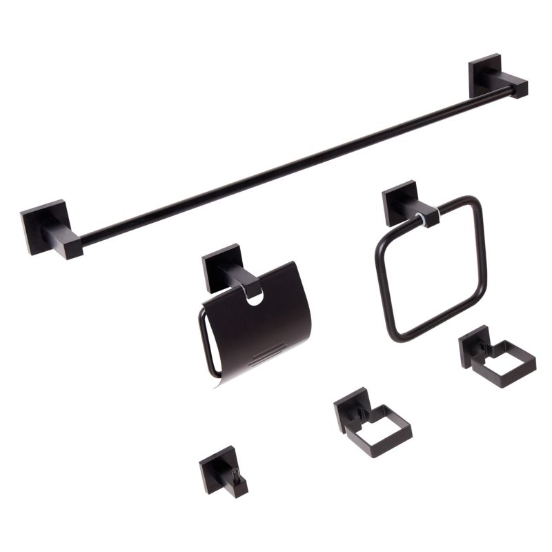 Badeværelsessæt 6 Dele Sort Aluminium 61 cm