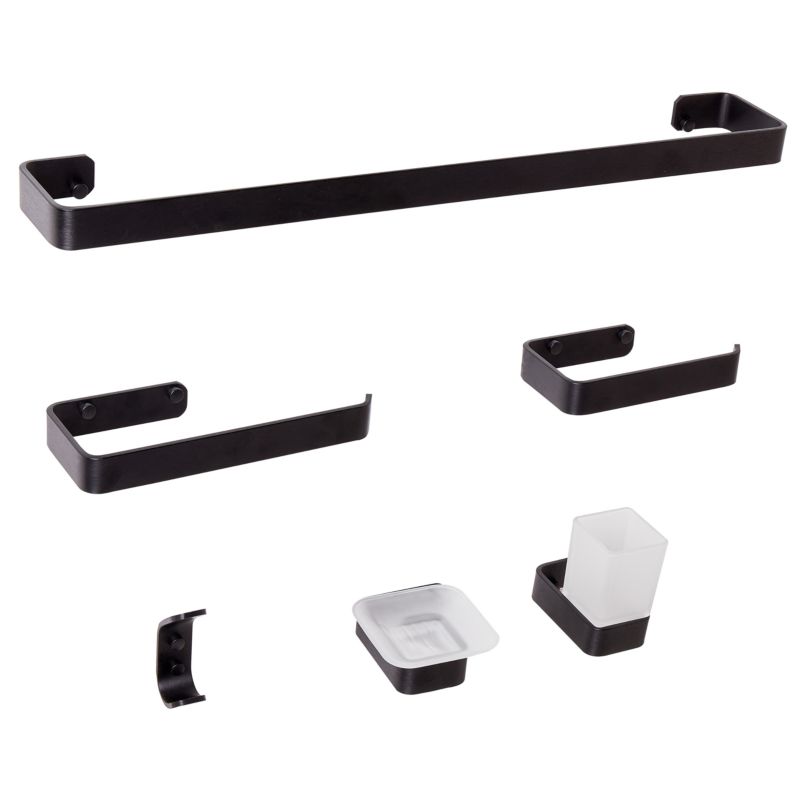 Badeværelsessæt 6 Dele Zorritos Aluminium Sort med Holdere og Kroge