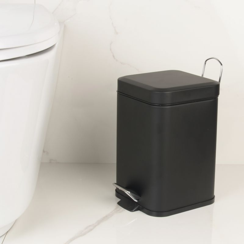 Toiletsæt Sort Mat Stål med Pedalspand og WC-børste
