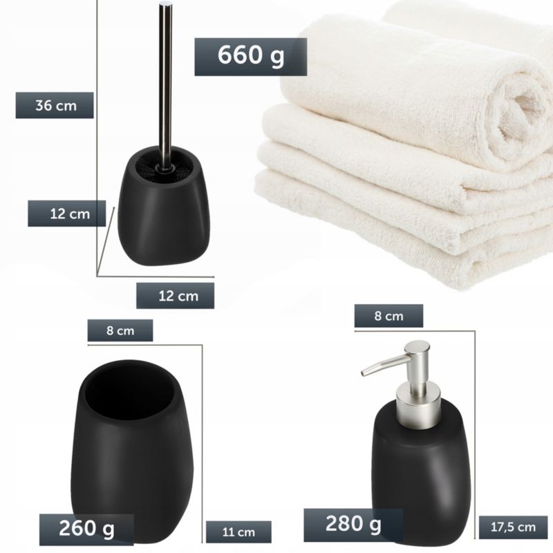 Badeværelsessæt 3 Dele Sort Keramik 24 cm