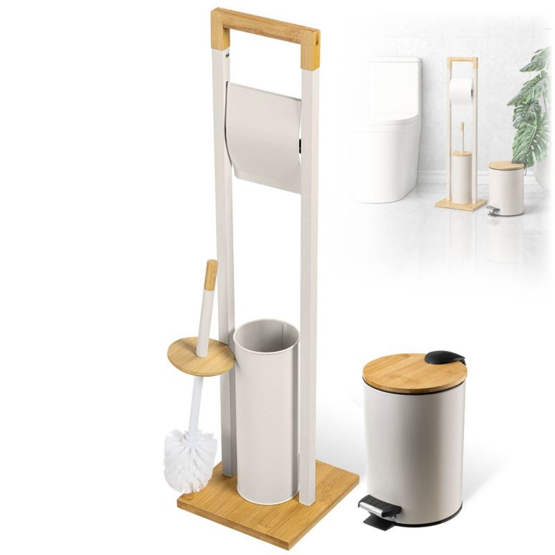 Badeværelsessæt med Toiletpapirholder, Toiletbørste og 3 L Spand Beige 76,5 cm | 5906638321355