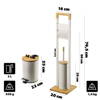 Badeværelsessæt med Toiletpapirholder, Toiletbørste og 3 L Spand Beige 76,5 cm | 5906638321355