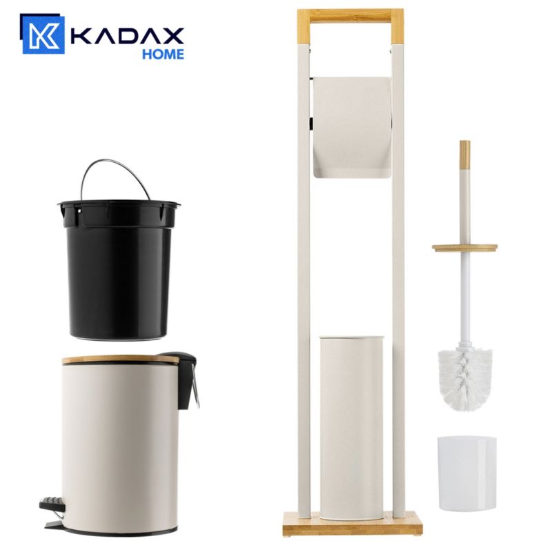 Badeværelsessæt med Toiletpapirholder, Toiletbørste og 3 L Spand Beige 76,5 cm | 5906638321355