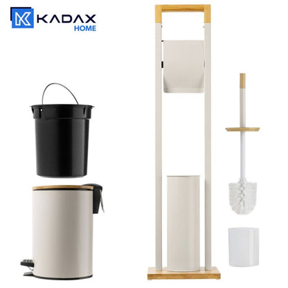 Badeværelsessæt med Toiletpapirholder, Toiletbørste og 3 L Spand Beige 76,5 cm | 5906638321355