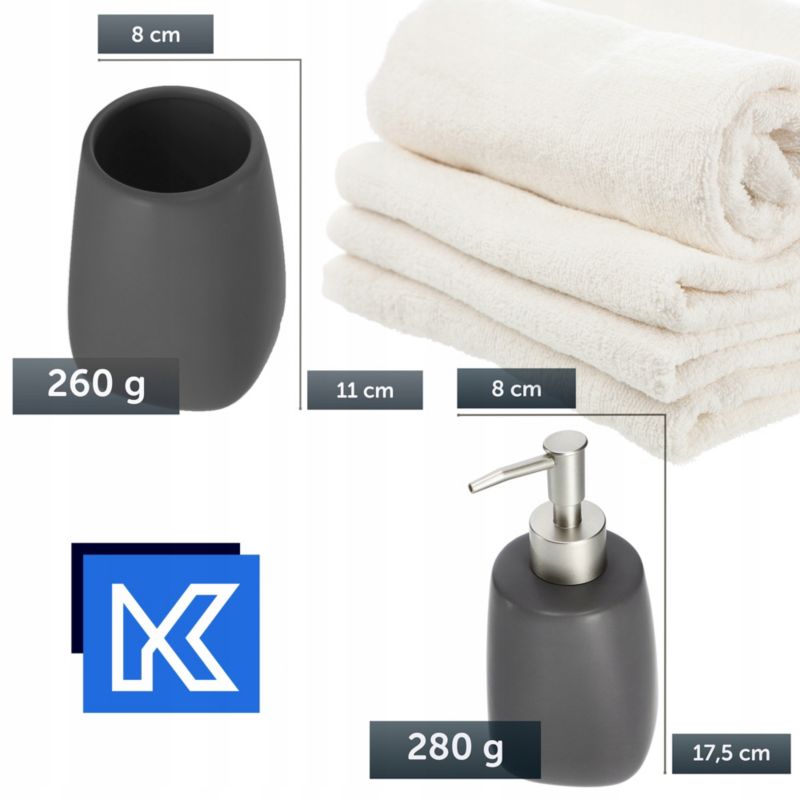 KADAX badeværelsessæt grå dispenser + bæger 2 stk.