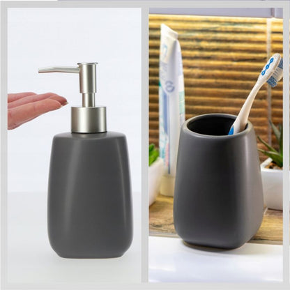 KADAX badeværelsessæt grå dispenser + bæger 2 stk.