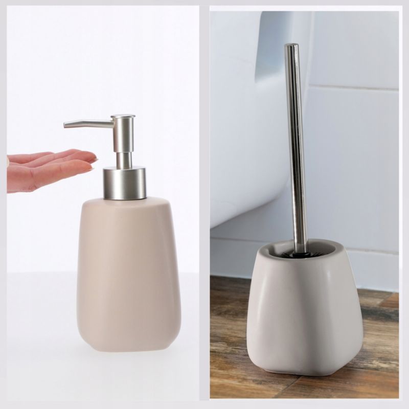 KADAX badeværelsessæt med beige sæbedispenser og børste, 2 dele
