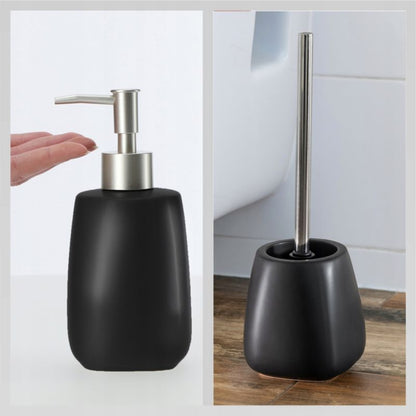 Badeværelsessæt Sort Keramisk Sæbedispenser og Toiletbørste 2 Dele