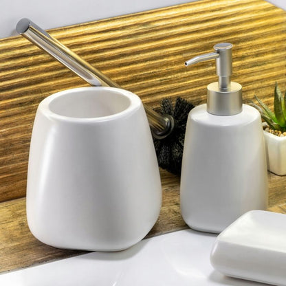 Badeværelsessæt med Sæbedispenser og Toiletbørste Hvid 12x12x30,5 cm