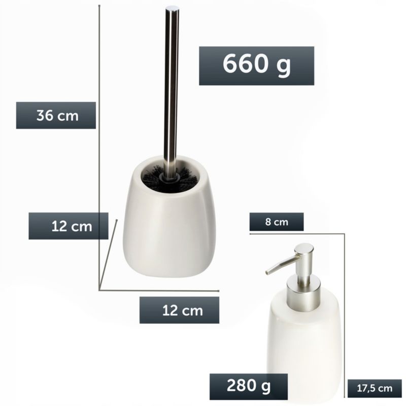 Badeværelsessæt med Sæbedispenser og Toiletbørste Hvid 12x12x30,5 cm