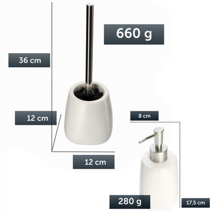 Badeværelsessæt med Sæbedispenser og Toiletbørste Hvid 12x12x30,5 cm