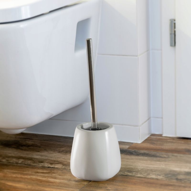 Badeværelsessæt med Sæbedispenser og Toiletbørste Hvid 12x12x30,5 cm