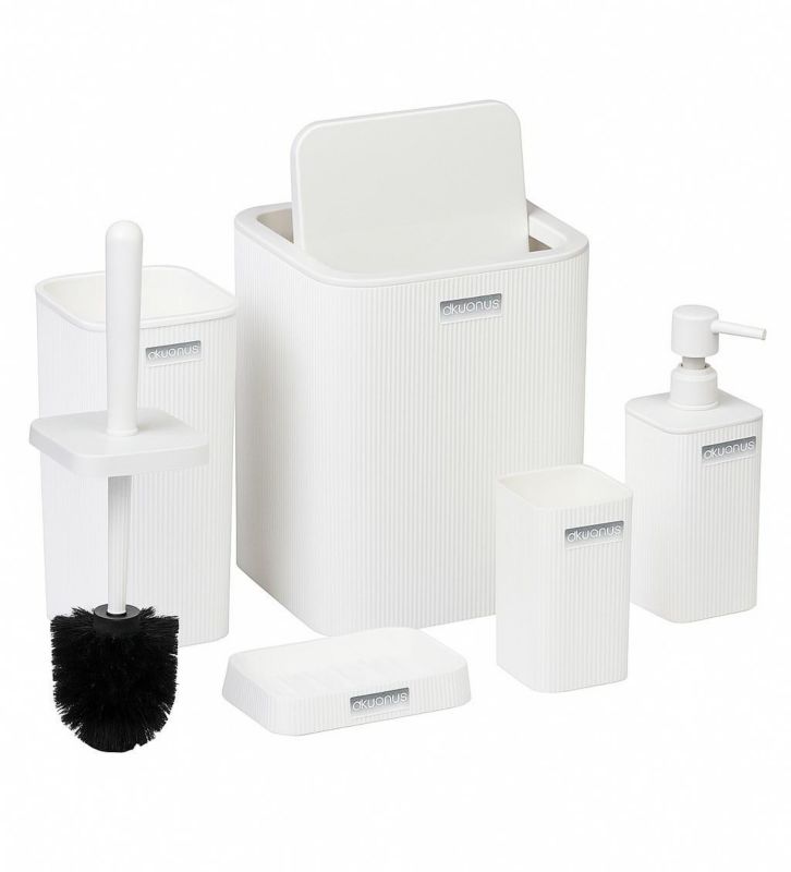 Badeværelsessæt Kely Square Hvid 5 Dele Plastik 20x20x29 cm