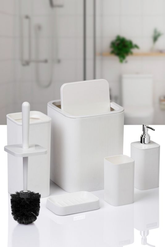 Badeværelsessæt Kely Square Hvid 5 Dele Plastik 20x20x29 cm