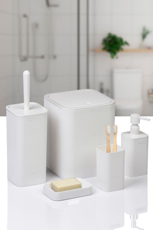 Badeværelsessæt Kely Square Hvid 5 Dele Plastik 20x20x29 cm