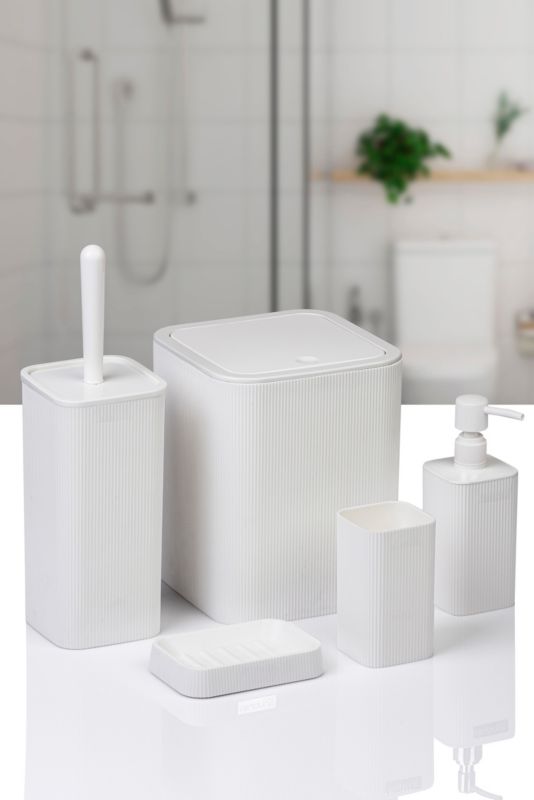 Badeværelsessæt Kely Square Hvid 5 Dele Plastik 20x20x29 cm