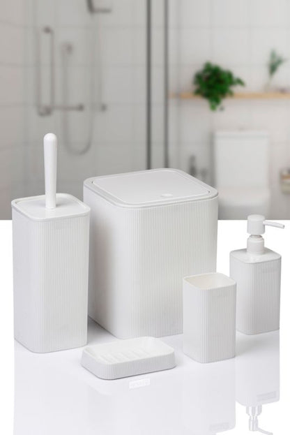 Badeværelsessæt Kely Square Hvid 5 Dele Plastik 20x20x29 cm
