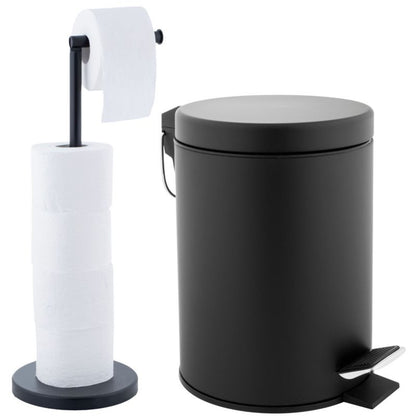 Badeværelsessæt med Toiletpapirholder og Affaldsspand Sort