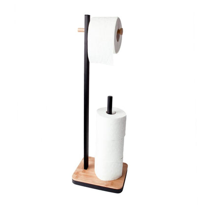 Badeværelsessæt Sort Bambus 5L Affaldsspand og Toiletpapirstativ