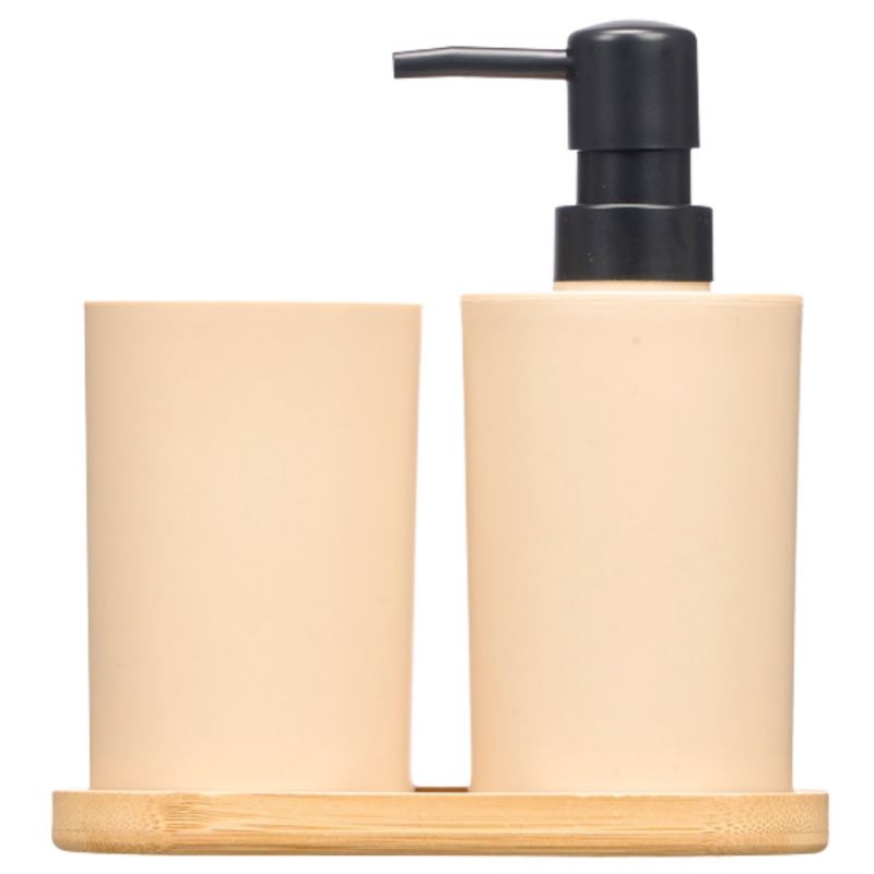 Badeværelsessæt 3 Dele Beige med Bambusbakke 8430852128805