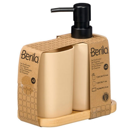Badeværelsessæt 3 Dele Beige med Bambusbakke 8430852128805