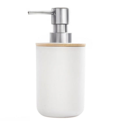 Badeværelsessæt Hvid Bambus Tandbørsteholder og Sæbedispenser 18x9,5x16,5 cm