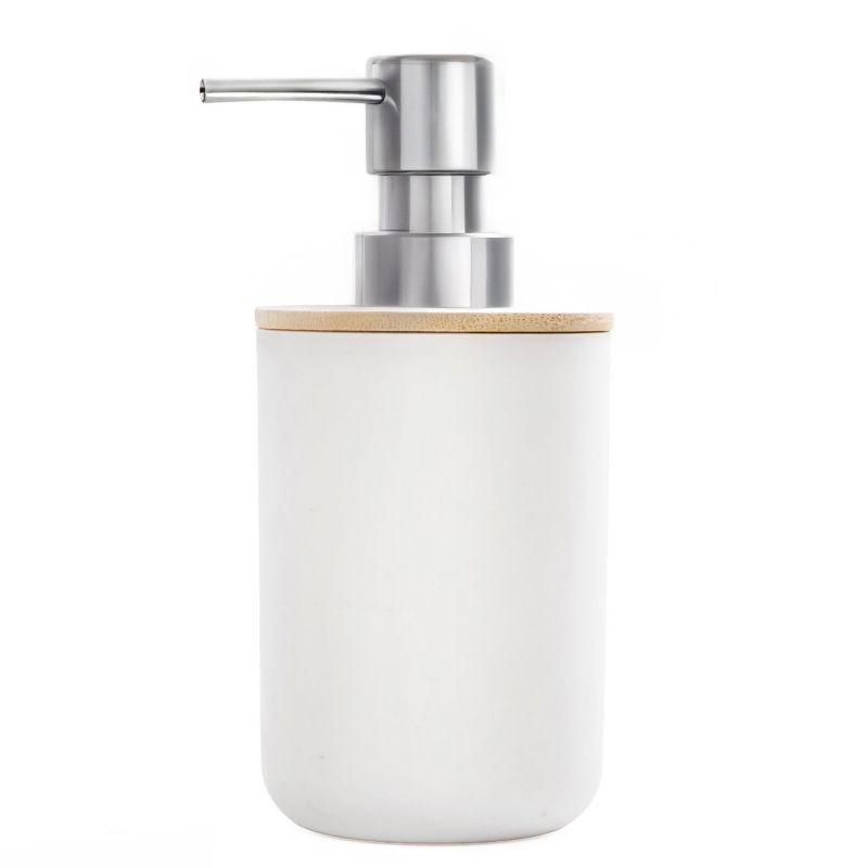 Badeværelsessæt Hvid Bambus Tandbørsteholder og Sæbedispenser 18x9,5x16,5 cm