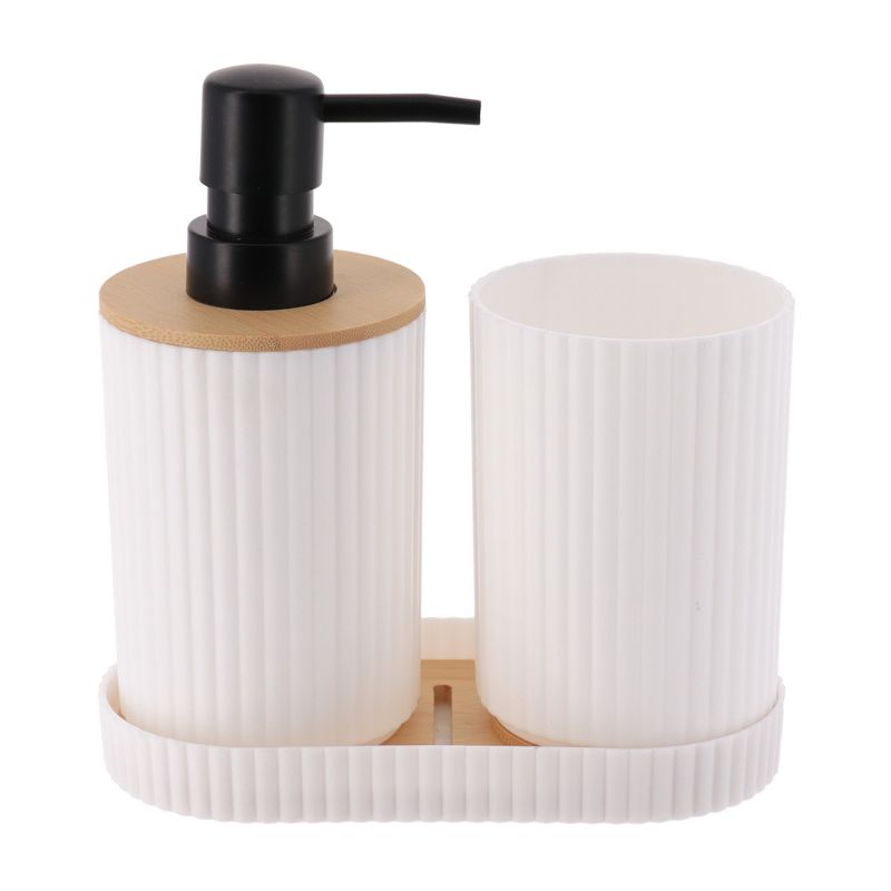 Badeværelsessæt 3 Dele Hvid Bambus 17,5x16x8 cm | 3667421005556