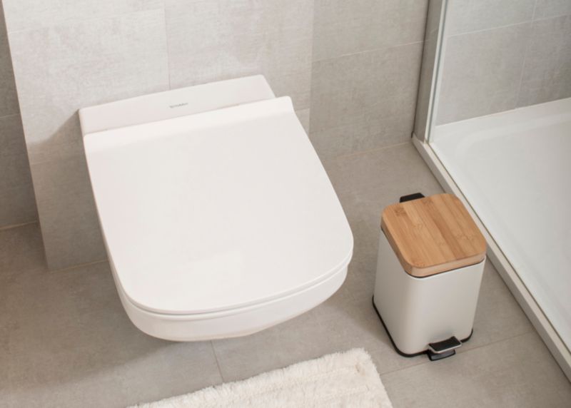 Badeværelsessæt med Pedalspand 3 L og Toiletbørste med Holder Hvid og Bambus