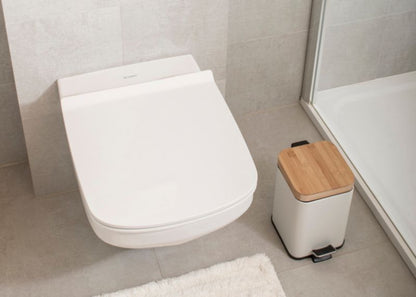 Badeværelsessæt med Pedalspand 3 L og Toiletbørste med Holder Hvid og Bambus