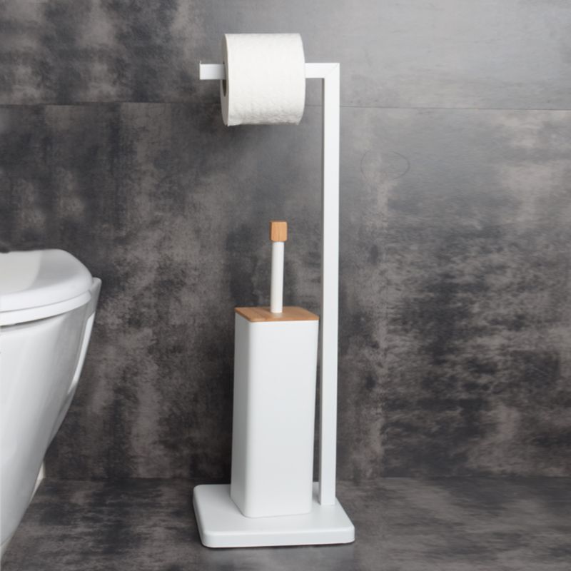 Badeværelsessæt med Pedalspand 3 L og Toiletbørste med Holder Hvid og Bambus