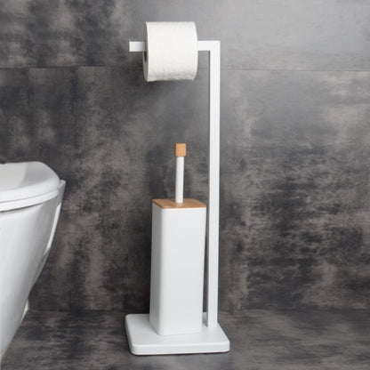 Badeværelsessæt med Pedalspand 3 L og Toiletbørste med Holder Hvid og Bambus