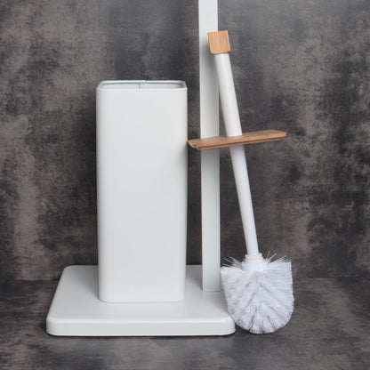 Badeværelsessæt med Pedalspand 3 L og Toiletbørste med Holder Hvid og Bambus