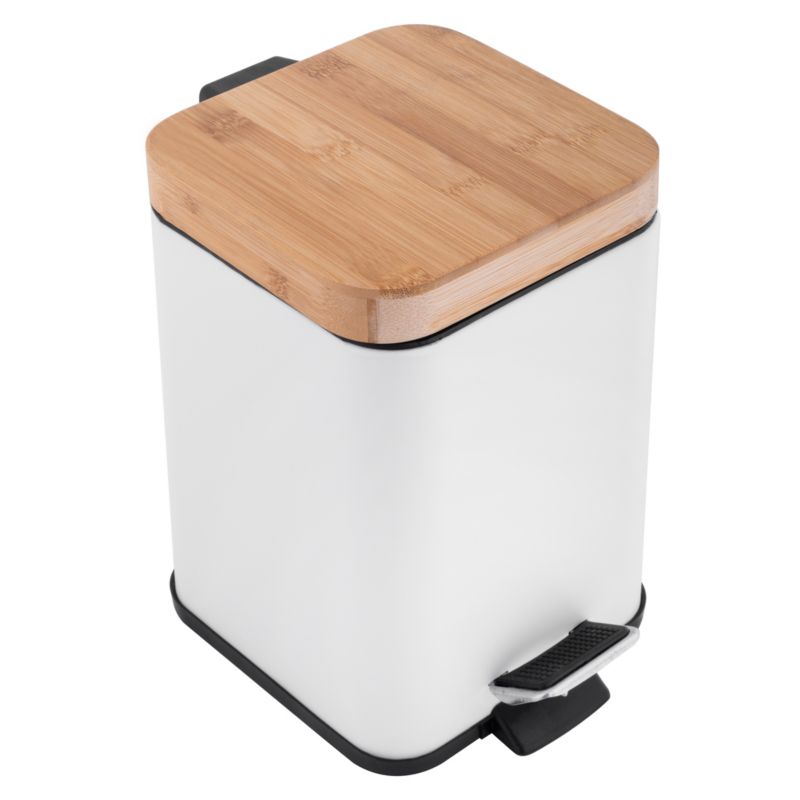 Badeværelsessæt med Stående Toiletrulleholder, Toiletbørste og 3L Pedalspand Hvid/Bambus