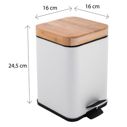 Badeværelsessæt med Stående Toiletrulleholder, Toiletbørste og 3L Pedalspand Hvid/Bambus