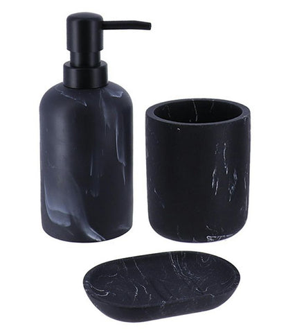 Badeværelsessæt Everist Black Marble Sort Marmor Mat 3 Dele, Dispenser 300 ml