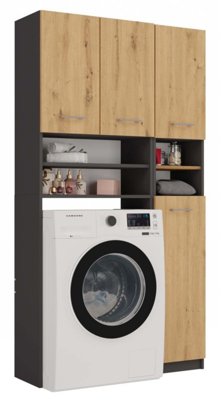 Topeshop Marpol badeværelsessæt reol skab antracit Artisan eg 30 x 96 x 180 cm 1 stk.