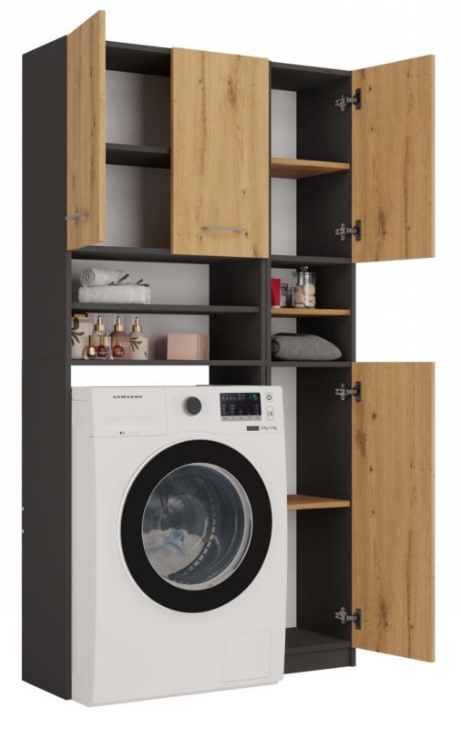 Topeshop Marpol badeværelsessæt reol skab antracit Artisan eg 30 x 96 x 180 cm 1 stk.