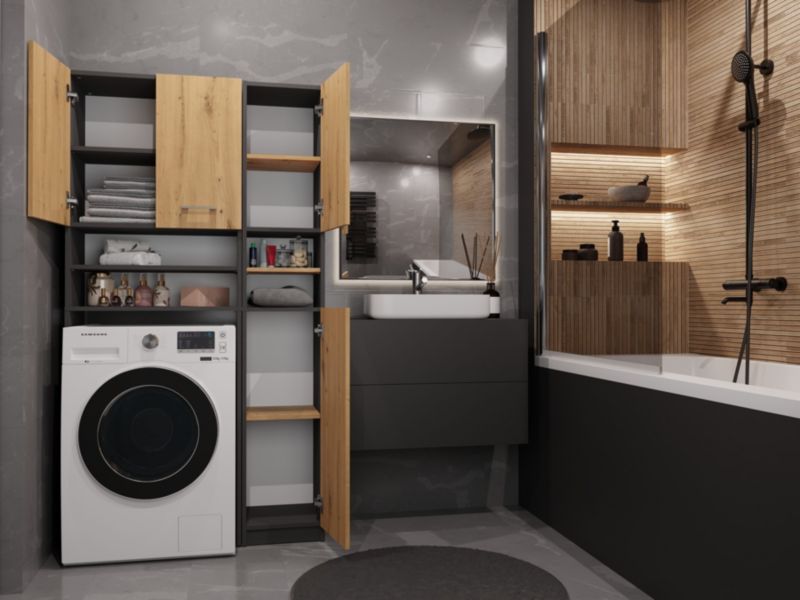 Topeshop Marpol badeværelsessæt reol skab antracit Artisan eg 30 x 96 x 180 cm 1 stk.