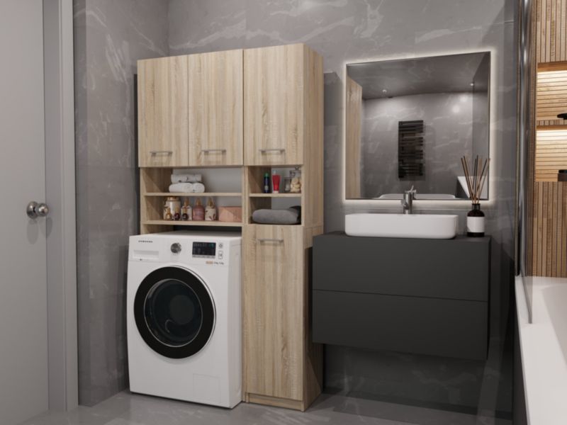 Topeshop Marpol badeværelsessæt reol og skab i Sonoma eg 30 x 96 x 180 cm, 1 stk.