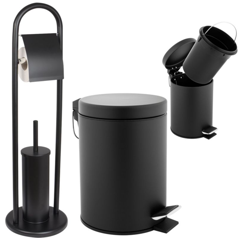Badeværelsessæt 2-delt Toiletbørsteholder og Affaldsspand 3 L Sort Mat